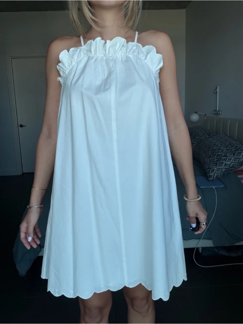 Corey Lynn Calter White Ruffle-Neck Mini Dress (New without tags - never worn)